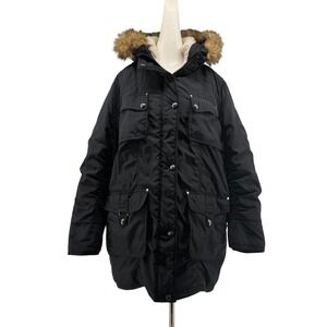 Madden Girl Black Faux Fur Hooded Parka Coat Orange Lined Womens 1X 1T